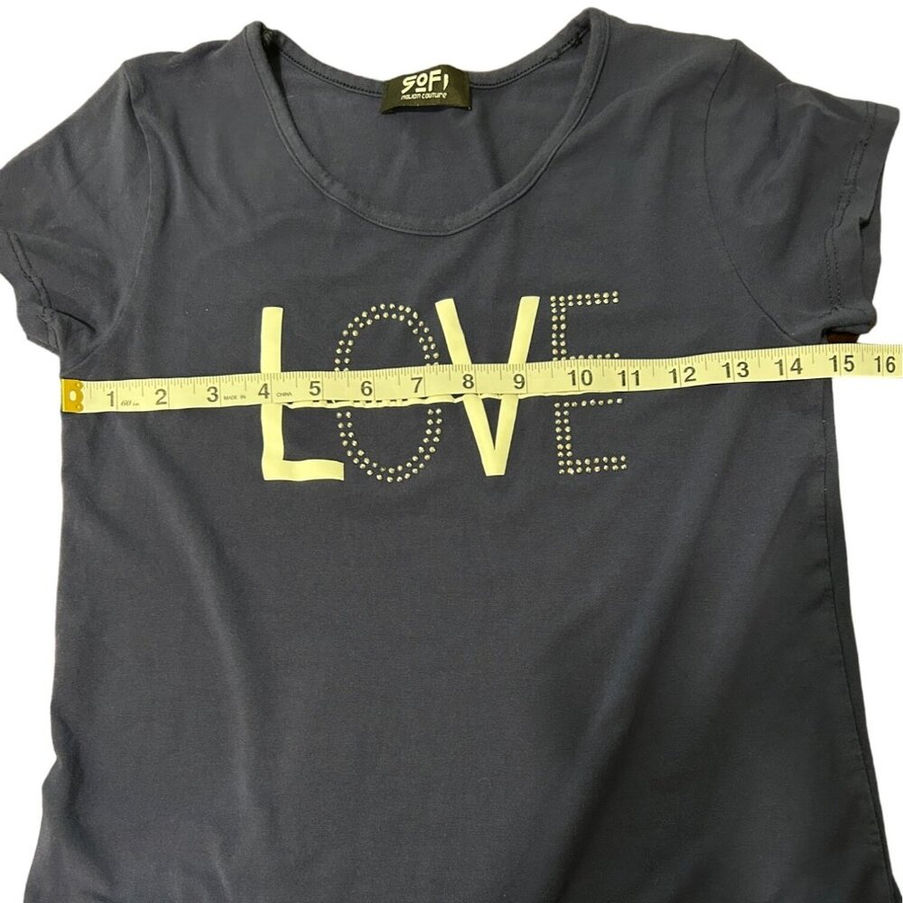 SoFi Italian Couture Women's Top "Love Is Always A Good Idea" Navy Blue Size S - Picture 6 of 6